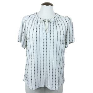 Women's Madewell White Black Striped Short Sleeve Blouse Tie Neck Boho Top Small